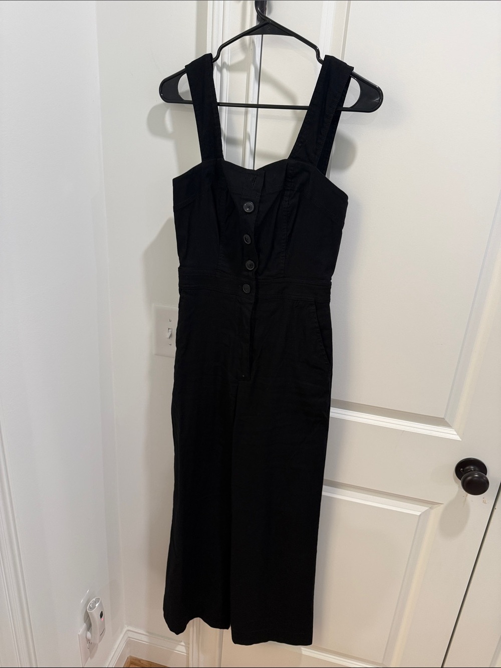Maeve Black Button-Front Wide-Strap Jumpsuit